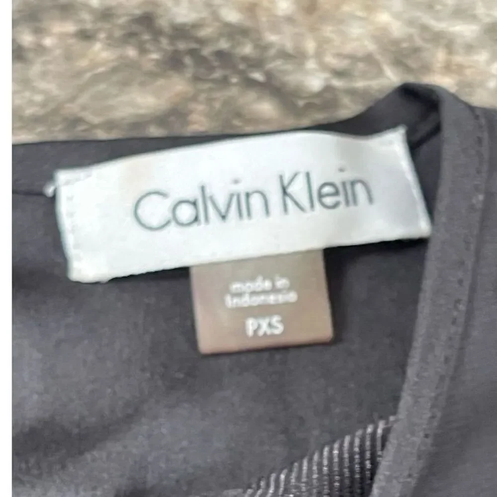 Calvin Klein Women's XSP Black Polka Dot Chiffon Blouse Long Sleeve (sku249)